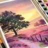 Free Watercolor Sunset Painting Tutorial - Learn to Paint a Pink Sunset and Tree Masterpiece